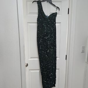 One Shoulder Green Sequin Dress